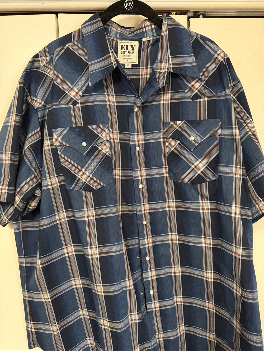 Ely Cattleman Blue Plaid Short Sleeve Western Shirt